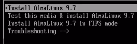 ブートメニューはInstall Almalinux 9.7を選択する