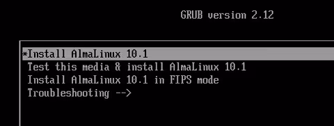 AlmaLinux 10.1のブートメニュー